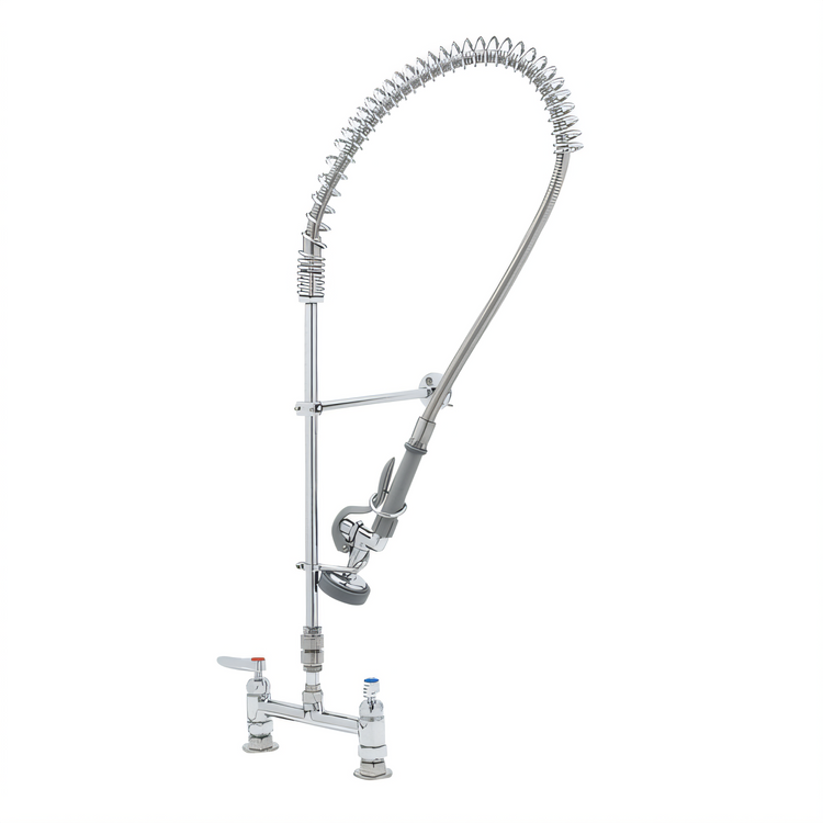 Product image #1 for T&S Brass EasyInstall Deck-Mount Pre-Rinse Add-On Faucet with 8-Inch Adjustable Centers, 12-Inch Swing Spout, and 1.15 GPM Spray Valve