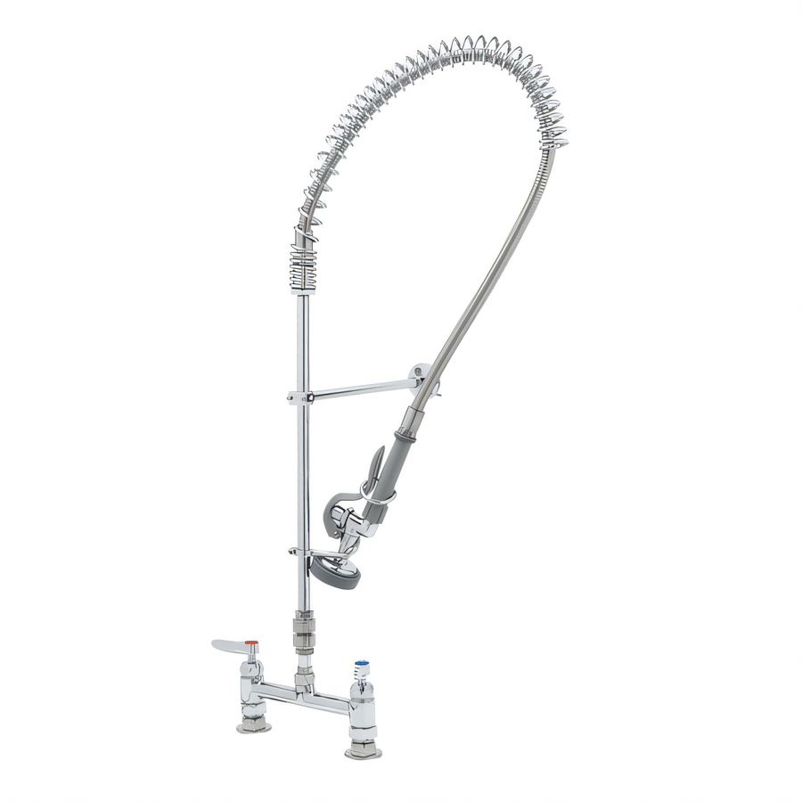Product image #1 for T&S Brass EasyInstall Deck-Mount Pre-Rinse Add-On Faucet with 8-Inch Adjustable Centers, 12-Inch Swing Spout, and 1.15 GPM Spray Valve