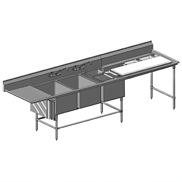 Product image #1 for Spec-Master FNP2860-3-18R-48TL Three-Compartment Prep Sink with Left Prep Area and Right Drainboard