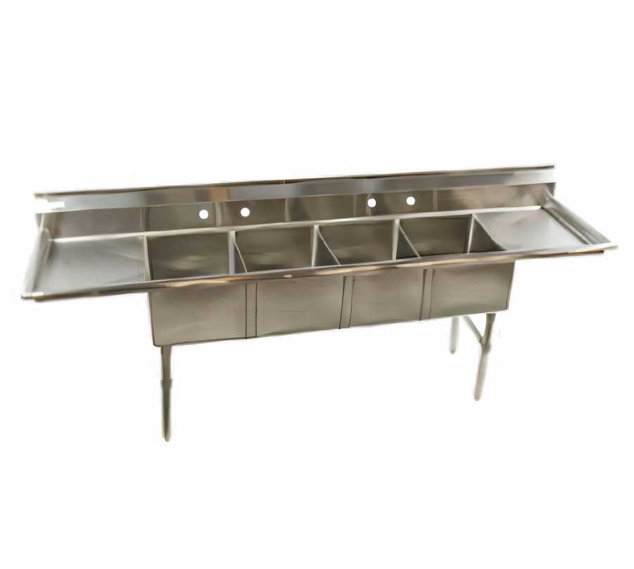 Product image #1 for Klinger's Trading Economy 4-Compartment Stainless Steel Sink with Dual Drainboards, 100 x 25-1/2 x 41 Inches