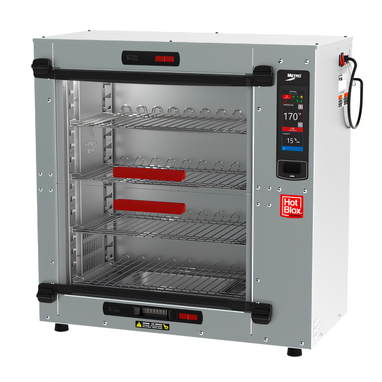 Product image #1 for Metro HotBlox Xpress S8 Countertop Quick-Pick Reach-In Hot Food Holding Cabinet, Touchscreen, 4 Shelves, Clear Flip Doors, 120V