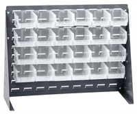 Quantum 27-3/4 Inch Louvered Bench Rack with 24 Clear Bins