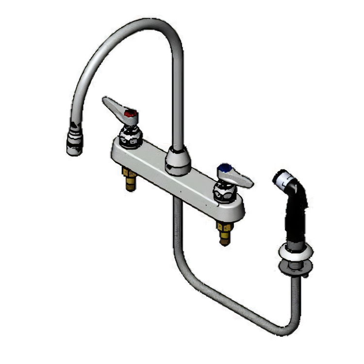 Product image #1 for T&S Brass Deck-Mount Workboard Faucet with Side Spray, 8-Inch Centers, 8-13/16-Inch Swivel Gooseneck