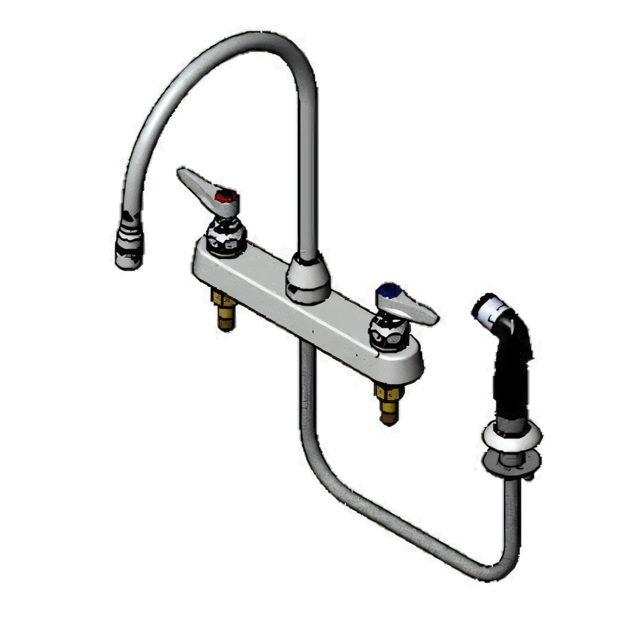 Product image #1 for T&S Brass Deck-Mount Workboard Faucet with Side Spray, 8-Inch Centers, 8-13/16-Inch Swivel Gooseneck