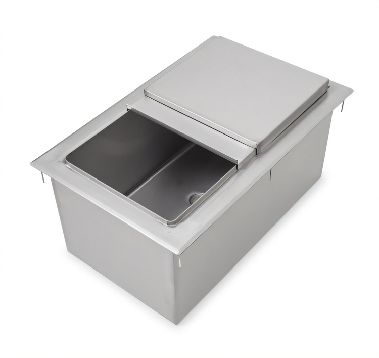 Product image #1 for John Boos Drop-In Insulated Stainless Steel Ice Bin with Sliding Lid and Drain, 12 x 18 x 12 Inches, Without Cold Plate