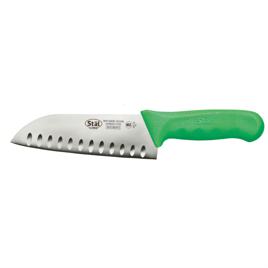 Product image #1 for Winco Stäl 7-Inch Santoku Knife with Granton Edge and Green Handle