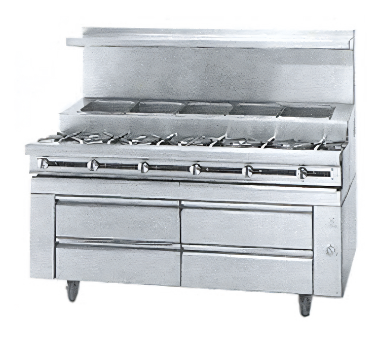 Product image #1 for Titan JMSS-06-T-72 Fire & Ice 72-Inch Gas Sauté Station with 6 Open Burners and Refrigerated Rail