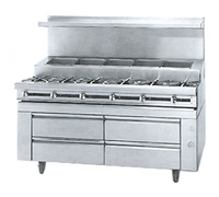 Titan JMSS-06-T-72 Fire & Ice 72-Inch Gas Sauté Station with 6 Open Burners and Refrigerated Rail