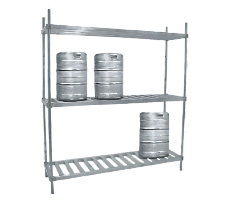 Product image #1 for Advance Tabco Special Value Series Aluminum Keg Rack, 80 Inch x 20 Inch x 76 Inch, 3 Shelves, 8-Keg Capacity