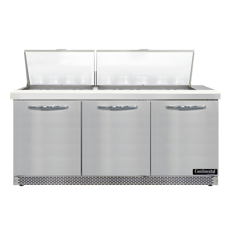 Product image #1 for Continental Refrigerator Mighty Top SW72N27M-FB 72" Front Breather Three-Section Refrigerated Sandwich Prep Table