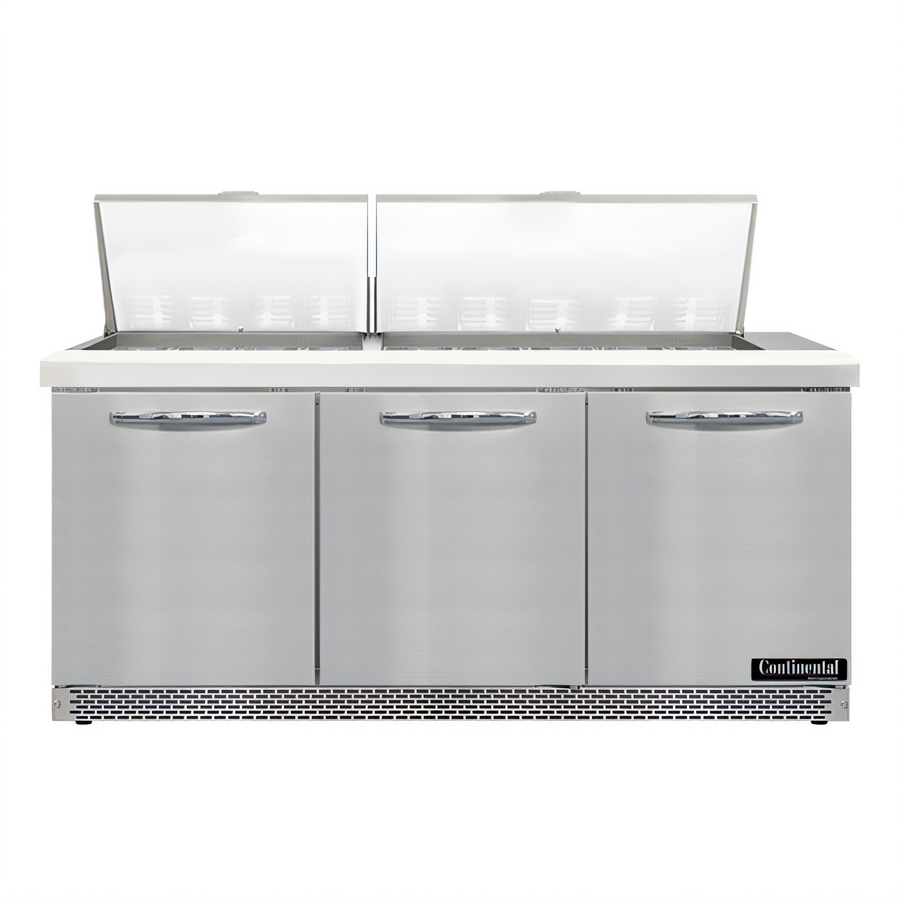 Product image #1 for Continental Refrigerator Mighty Top SW72N27M-FB 72" Front Breather Three-Section Refrigerated Sandwich Prep Table