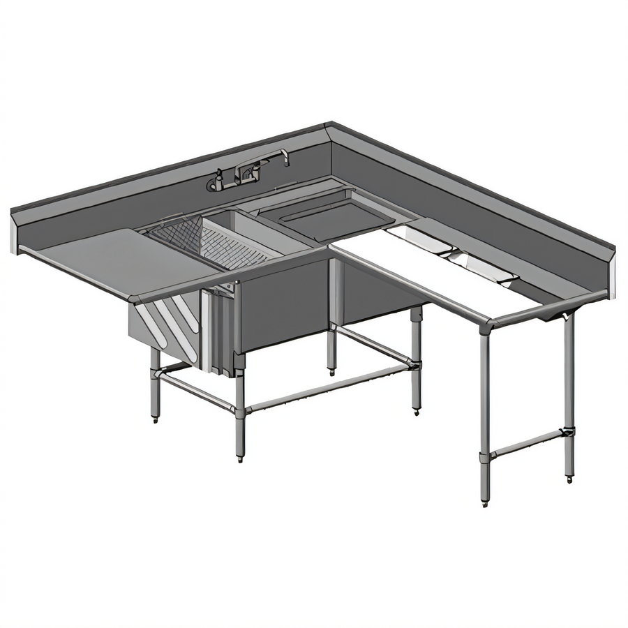 Product image #1 for Spec-Master FNP Series Two-Compartment Coved Corner Prep Sink with Left Prep Area and Right Drainboard