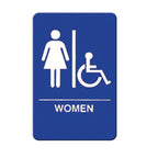 Thumbnail image #1 for Winco SGNB-651B Braille Women's Accessible Restroom Sign, 6 x 9 Inches, Blue with White Imprint Case of 72