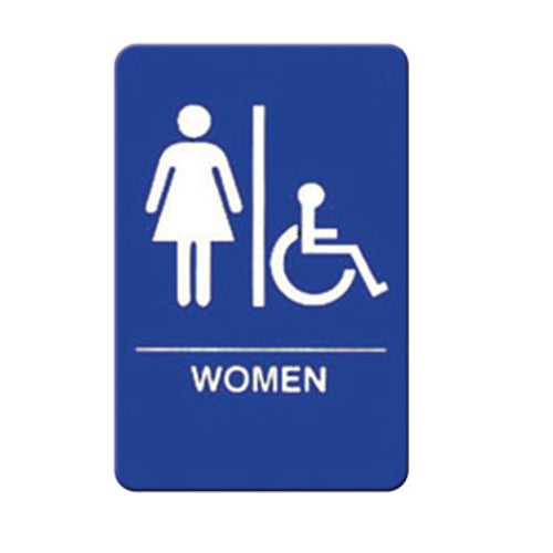 Product image #1 for Winco Braille Women's Accessible Restroom Sign, 6 x 9 Inches, Blue with White Imprint