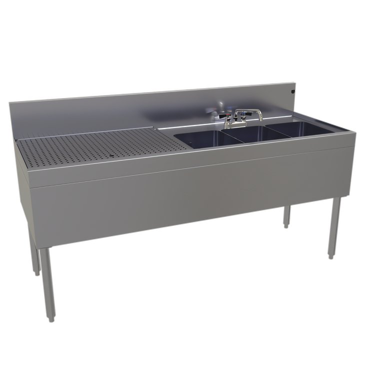 Product image #1 for Glastender 66-Inch Wide Three-Compartment Underbar Sink Unit with Left Drainboard