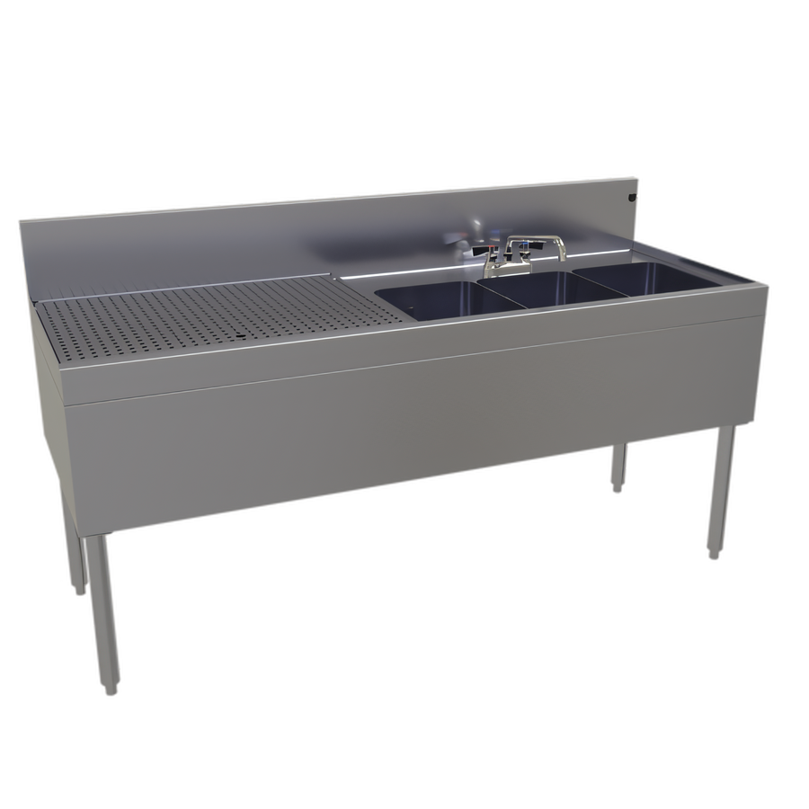 Product image #1 for Glastender 66-Inch Wide Three-Compartment Underbar Sink Unit with Left Drainboard
