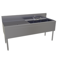 Glastender 66-Inch Wide Three-Compartment Underbar Sink Unit with Left Drainboard