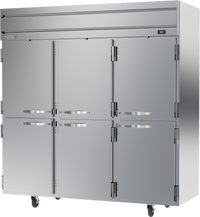 Beverage-Air Horizon Series Three-Section Half-Solid Door Reach-In Refrigerator, Top-Mounted Self-Contained, 71.52 Cu. Ft.