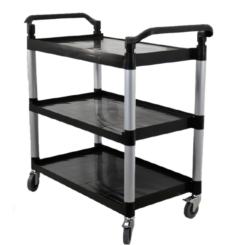 Product image #1 for Omcan Black Plastic 3-Shelf Bussing Cart with 19.5 x 31 in Tray, 198 lb Capacity