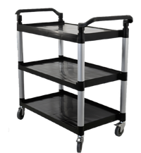 Omcan Black Plastic 3-Shelf Bussing Cart with 19.5 x 31 in Tray, 198 lb Capacity