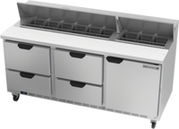 Beverage-Air SPED72HC-18-4 Three-Section 72-Inch Sandwich Top Refrigerated Prep Table with 4 Drawers, 1 Door, and 18-Pan Rail