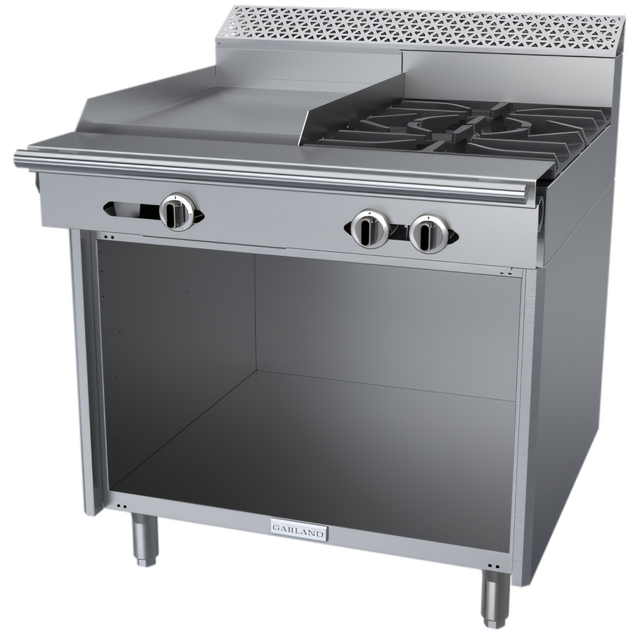 Product image #1 for Garland Cuisine Series Heavy Duty 36-Inch Gas Range with 2 Open Burners and 18-Inch Griddle, Natural Gas, Storage Base