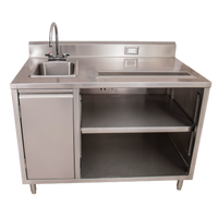 BK Resources 48-Inch Stainless Steel Beverage Table with Left-Side Sink, Urn Trough, and Backsplash Outlet