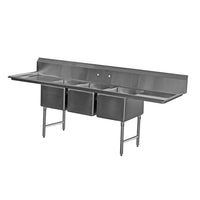 Serv-Ware 3-Compartment Economy Stainless Steel Sink with 14-Inch Deep Bowls