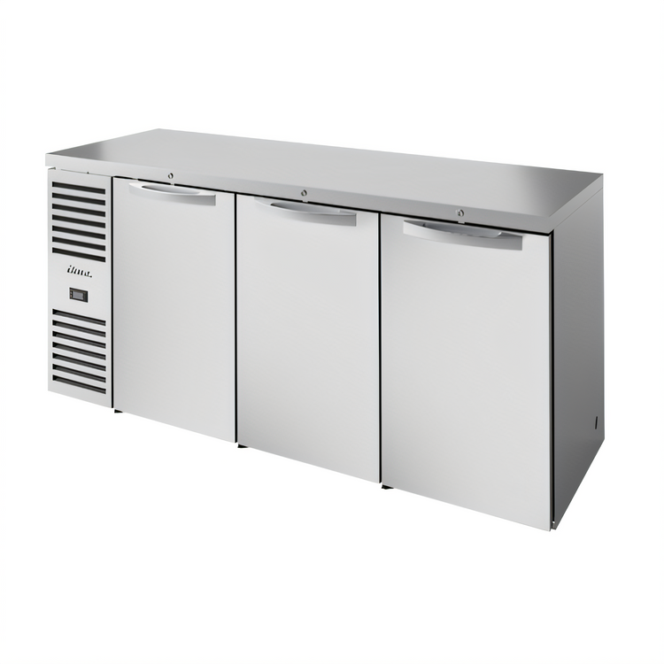 Product image #1 for True Premier Bar 84-Inch Three-Section Stainless Steel Back Bar Cooler with 3 Locking Solid Doors