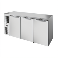 True Premier Bar 84-Inch Three-Section Stainless Steel Back Bar Cooler with 3 Locking Solid Doors