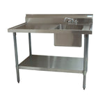 Thumbnail image #1 for BK Resources BKMPT-3048S-R-P-G 48-Inch 304 Stainless Steel Prep Sink Table with Right-Side Sink, 6-Inch Backsplash and Adjustable Undershelf