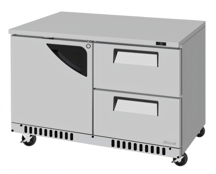 Product image #1 for Turbo Air Super Deluxe Series 48-1/4-Inch Two-Section Undercounter Refrigerator with 1 Door and 2 Drawers, Front Breathing, 11.1 Cu. Ft.
