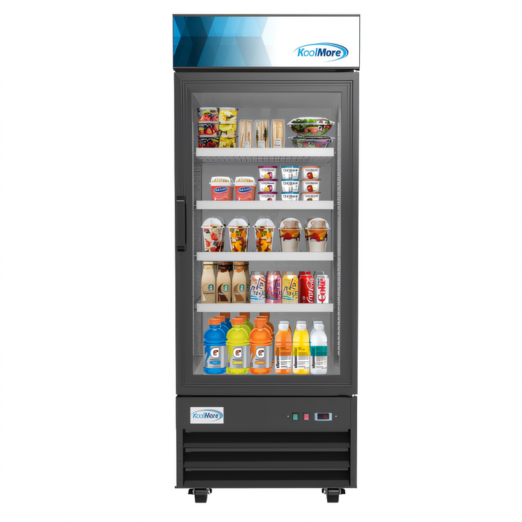 Product image #1 for KoolMore One-Section Glass Door Merchandiser Refrigerator, 23 Cu. Ft., Bottom-Mount, Black