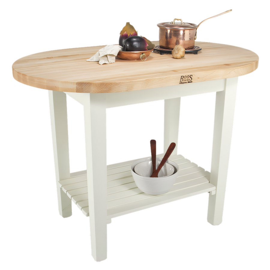 Product image #1 for John Boos Boos Block 60 Inch x 30 Inch x 35 Inch Elliptical C-Table Island Work Table with 1-1/2 Inch Maple Butcher Block Top and Slatted Undershelf