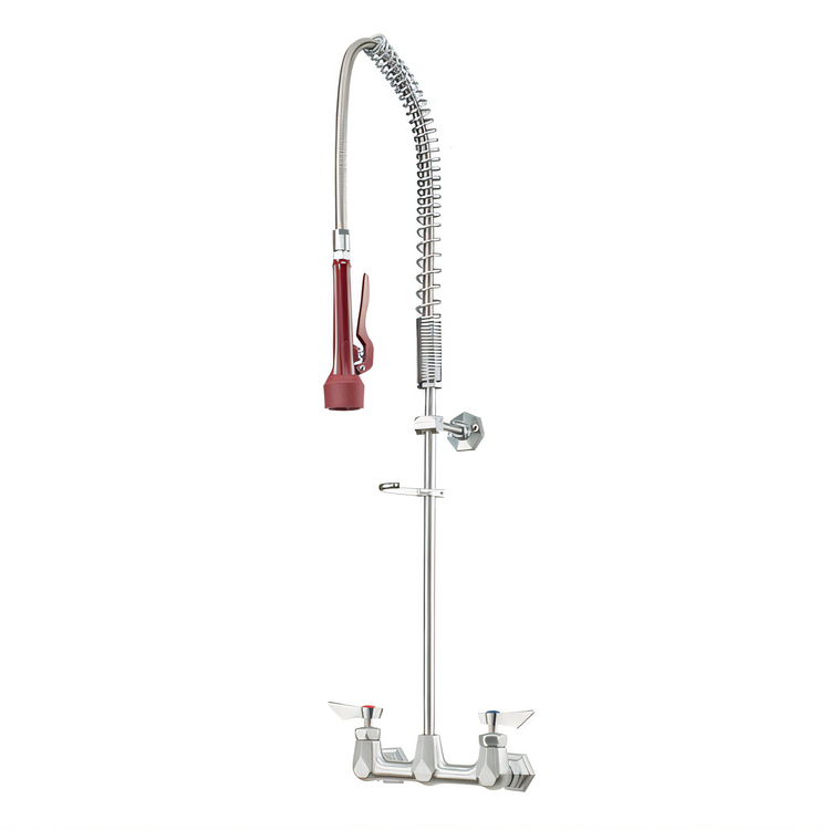 Product image #1 for Krowne Diamond Series 8-Inch Center Wall-Mount Pre-Rinse Faucet Assembly, 35-Inch High, Dual Spray Head