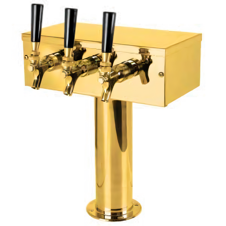 Product image #1 for Micro Matic T Style 3-Faucet Countertop Glycol-Cooled Draft Beer Tower with PVD Brass Finish