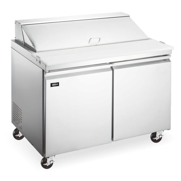 Product image #1 for Omcan USA Mega Top 2-Section Refrigerated Sandwich/Salad Prep Table, 36.2-Inch, Rear-Mount Self-Contained, 15-Pan Capacity