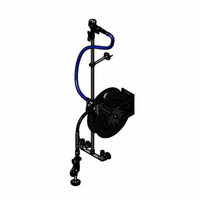 equip Open Epoxy Coated Steel Retractable Hose Reel Assembly with 8-Inch Wall Mount Mixing Faucet and 35-Foot Hose