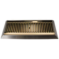 Surface Mount Stainless Steel Drip Tray Trough with Louvered PVD Brass Screen, 16 x 6-1/2 Inch