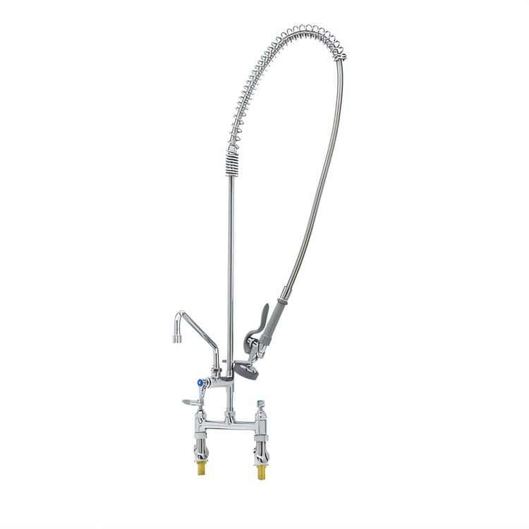 Product image #1 for T&S Brass EasyInstall Deck-Mount Pre-Rinse Unit with 12-Inch Swing Nozzle, Add-On Faucet, and 54-Inch Hose
