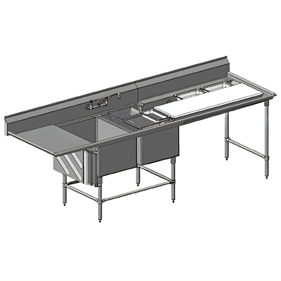 Product image #1 for Spec-Master FNP2840-2-24L-48TR Two-Compartment Stainless Steel Prep Sink with Left Drainboard and Prep Area