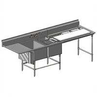 Spec-Master FNP2840-2-24L-48TR Two-Compartment Stainless Steel Prep Sink with Left Drainboard and Prep Area