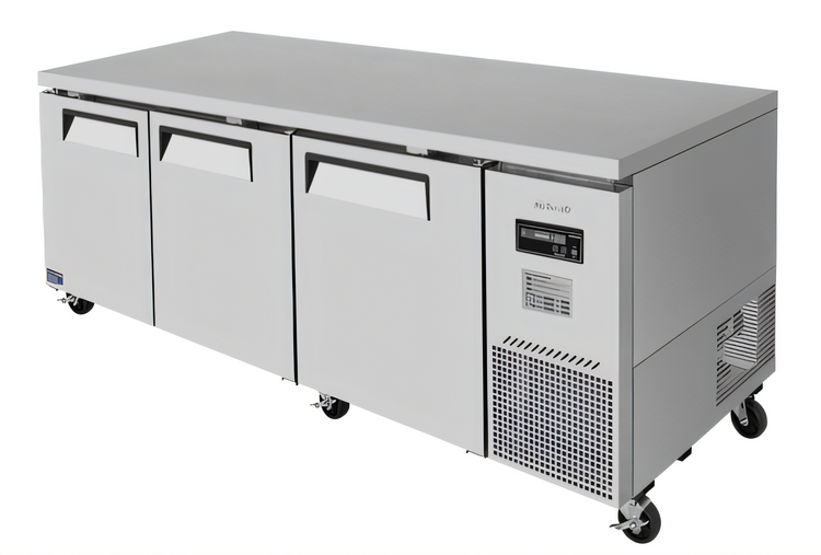 Product image #1 for Turbo Air J Series Three-Section Extra-Deep Side-Mount Undercounter Refrigerator, 93 Inches, 30 Cu. Ft., Solid Doors