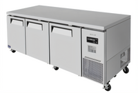 Turbo Air J Series Three-Section Extra-Deep Side-Mount Undercounter Refrigerator, 93 Inches, 30 Cu. Ft., Solid Doors
