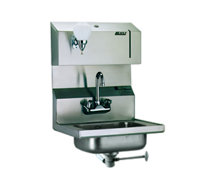 Product image #1 for Wall-Mounted 304 Stainless Steel Hand Sink with Towel & Soap Dispensers, Gooseneck Faucet, and Polymer Lever Drain with Overflow