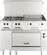 Vulcan EV48S-4FP24G240 48-Inch Electric Restaurant Range with 4 French Hotplates, 24-Inch Griddle, and Standard Oven