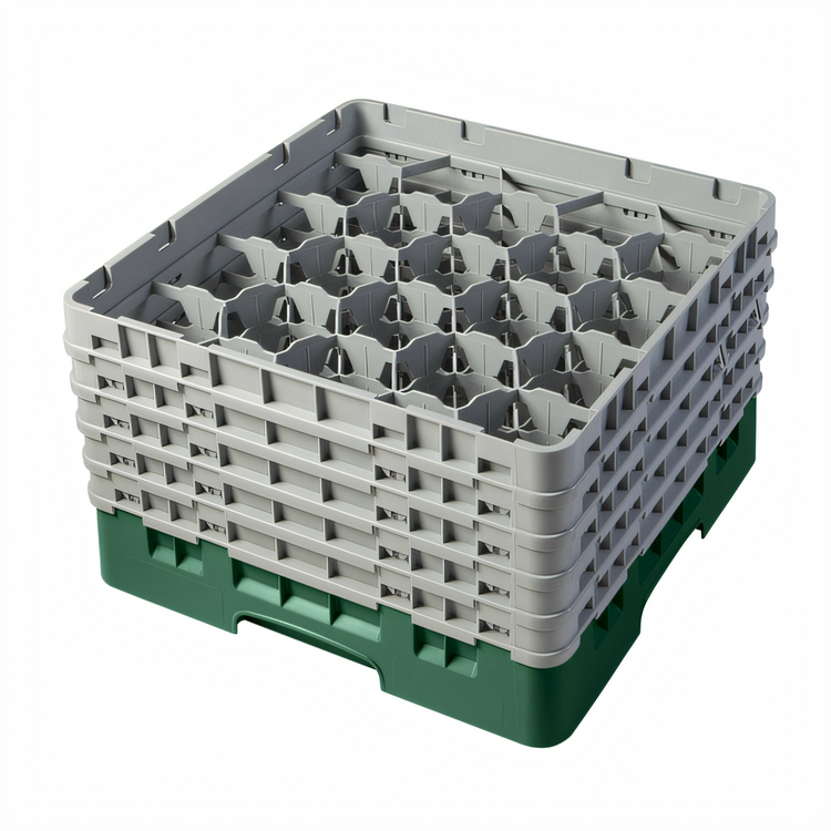 Product image #2 for Cambro Camrack Full Size 20-Compartment Glass Rack with 5 Soft Gray Extenders, Sherwood Green