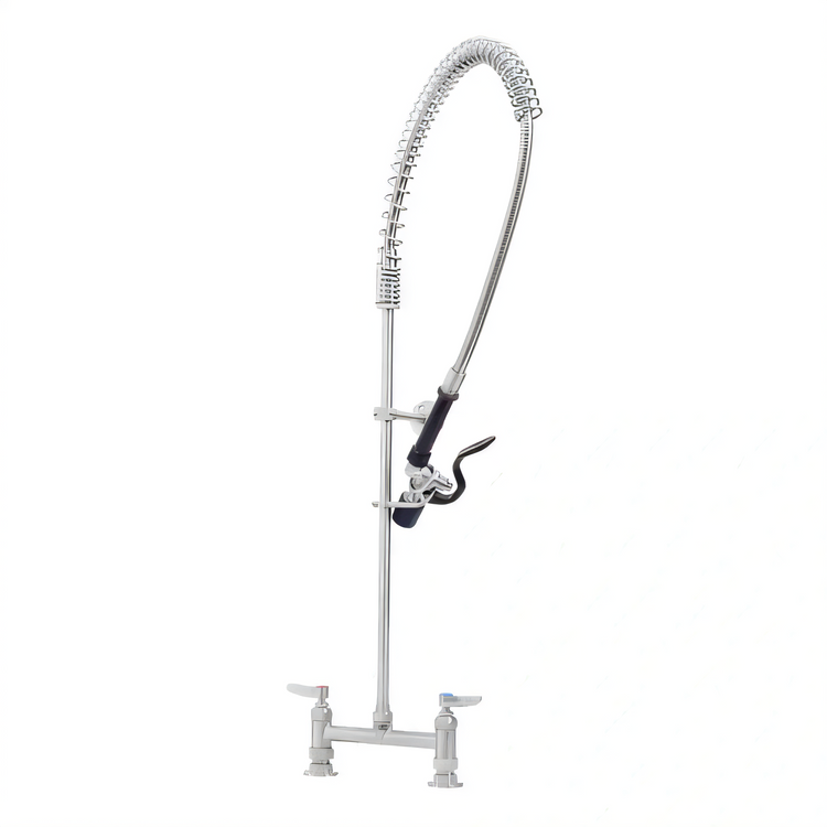 Product image #2 for T&S Brass EverSteel Stainless Steel 8-Inch Centers Deck-Mount Pre-Rinse Mixing Faucet with Wall Bracket