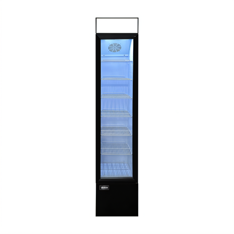 Product image #1 for Omcan RS-CN-0105-B (48275) Slim 1-Section Glass-Door Merchandiser Refrigerator, 3.7 cu. ft., Bottom-Mount, Black