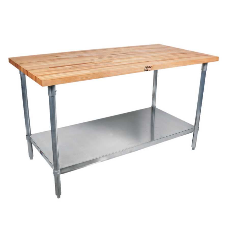 Product image #1 for John Boos TNS11 96" x 30" Wood Top Work Table with Stainless Steel Base and Adjustable Undershelf